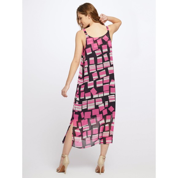 Nic + Zoe Block Party Dress Maxi Midi Pink Black Grey Geometric Print Flowy 2X - Picture 4 of 16